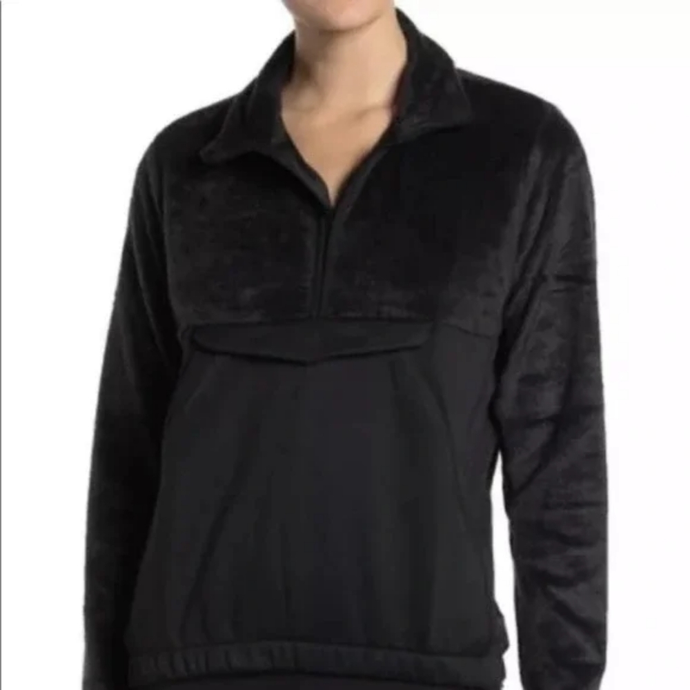 adidas Size Medium Front Pouch Athleticwear Faux Fur Mock Neck Half Zip Pullover